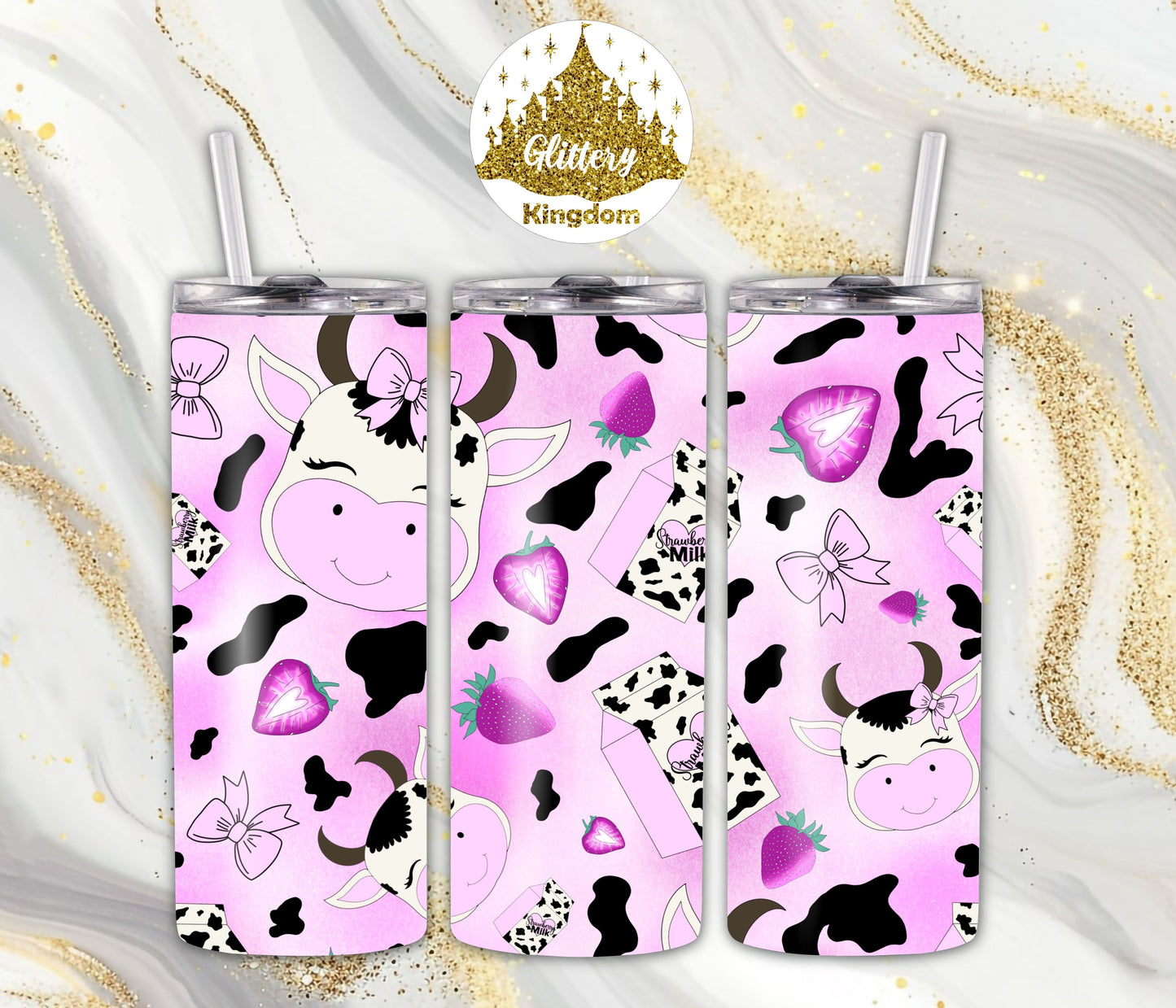 Cute Cow Strawberry Milk 20oz Skinny Tumbler (Customizable)