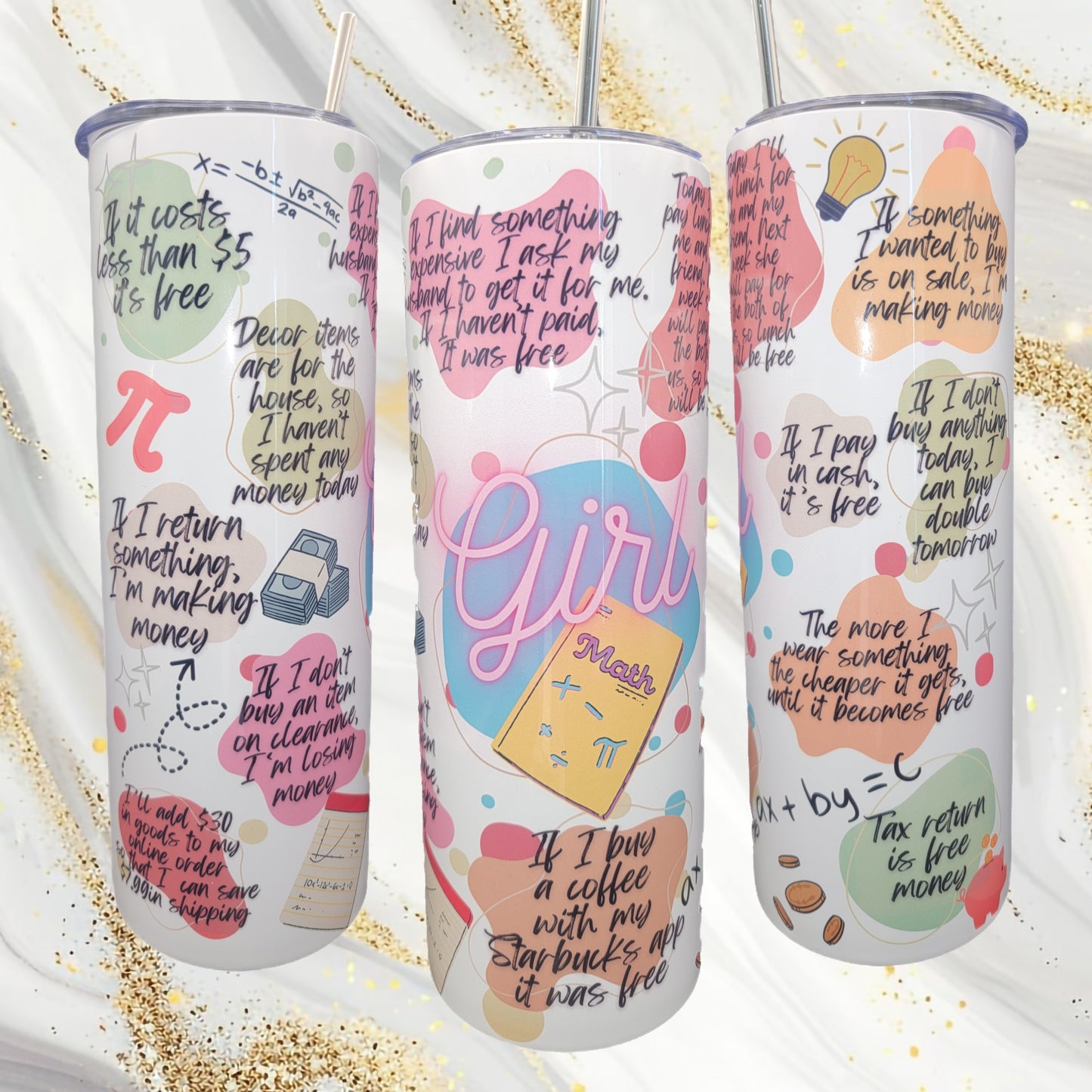 Girl Math 20oz Skinny Tumbler (Customizable)